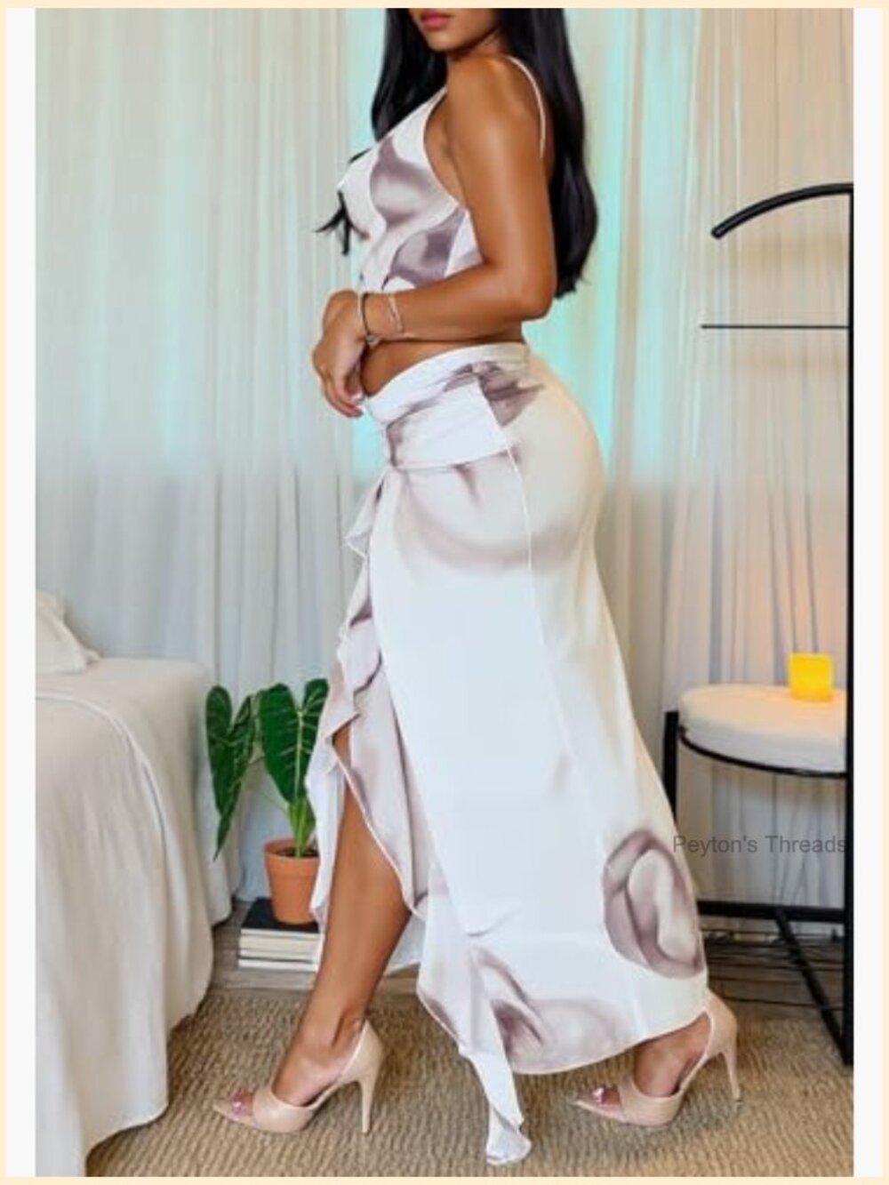 Sexy Bodycon Halter Dress Ruffle Cut Out Maxi - Picture 5 of 6